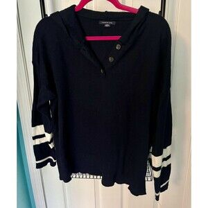 American Eagle Womens Sweater Hoodie Navy Blue White Striped Size M Lightly Worn
